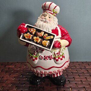 2006 JCPenney Home Collection 12” Ceramic Cookie Jar Santa Baking w/ Tray